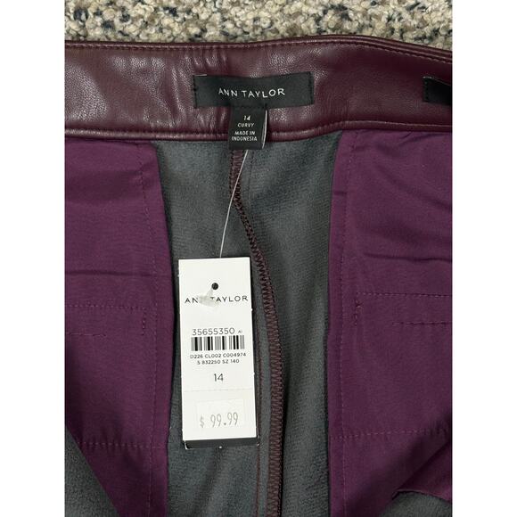 NWT Ann Taylor High Rise Eva Curvy Faux Leather Ankle Pants Women's 14 Burgundy - Picture 6 of 8
